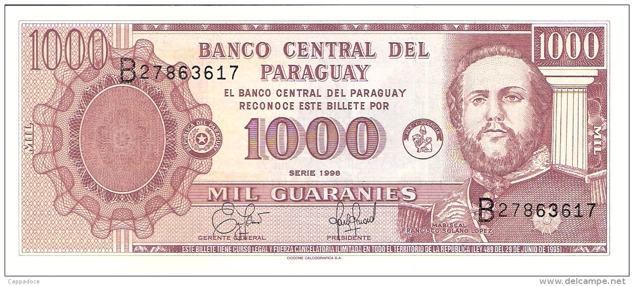 PARAGUAY   1000 Guaranies   1998   Ciccone Calcografica S.A   P. 214a   UNC - Paraguay