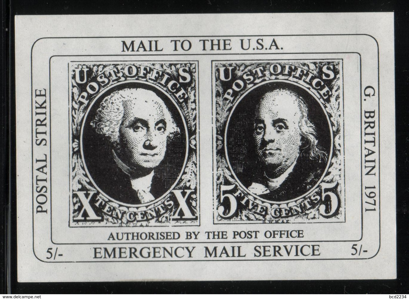 GREAT BRITAIN GB 1971 POSTAL STRIKE MAIL MAYFLOWER SERVICE TO USA US STAMPS NHM WASHINGTON FRANKLIN MINIATURE SHEET MS - Souvenirs & Special Cards