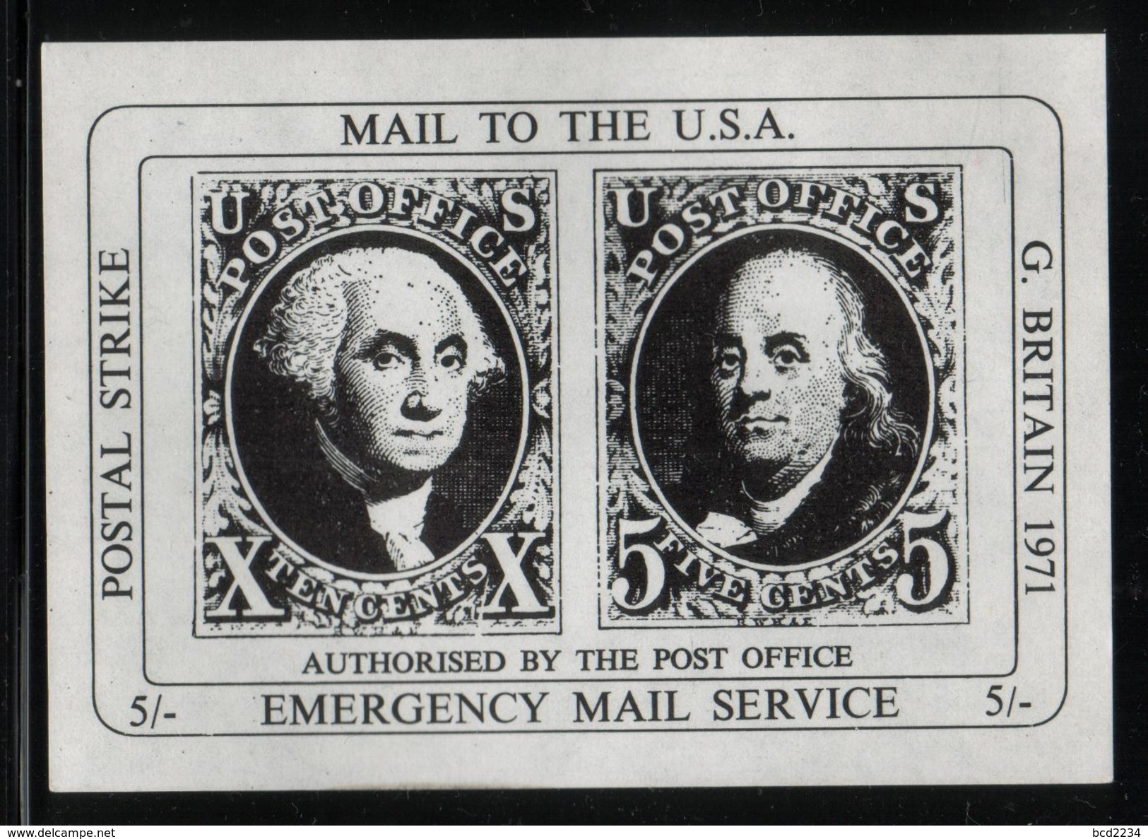 GREAT BRITAIN GB 1971 POSTAL STRIKE MAIL MAYFLOWER SERVICE TO USA US STAMPS NHM WASHINGTON FRANKLIN MINIATURE SHEET MS - Cinderellas