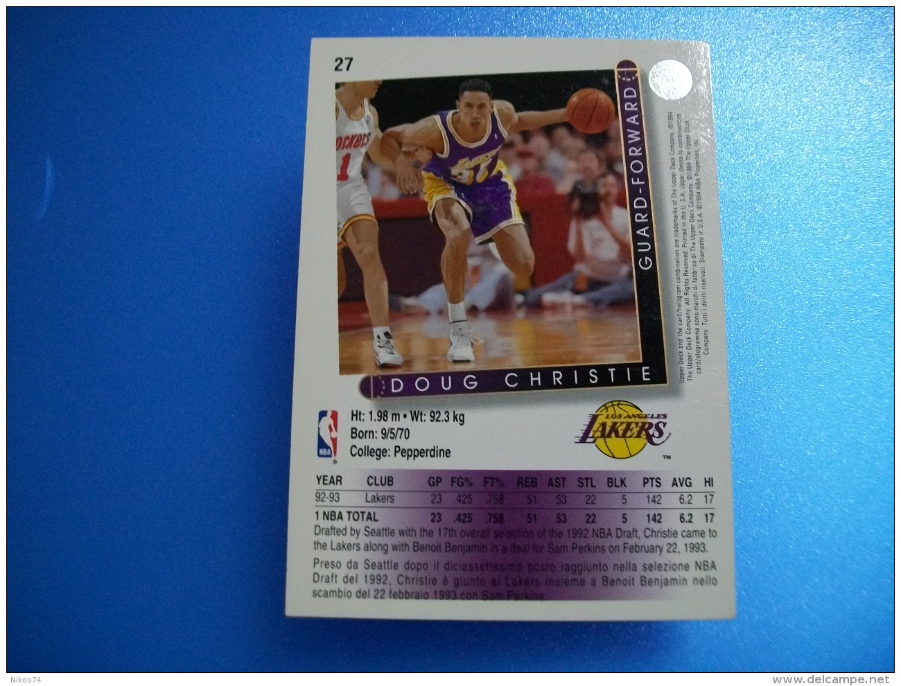 CARTE BASKET NBA UPPER DECK &acute;93-&acute;94 N°27 - Other & Unclassified