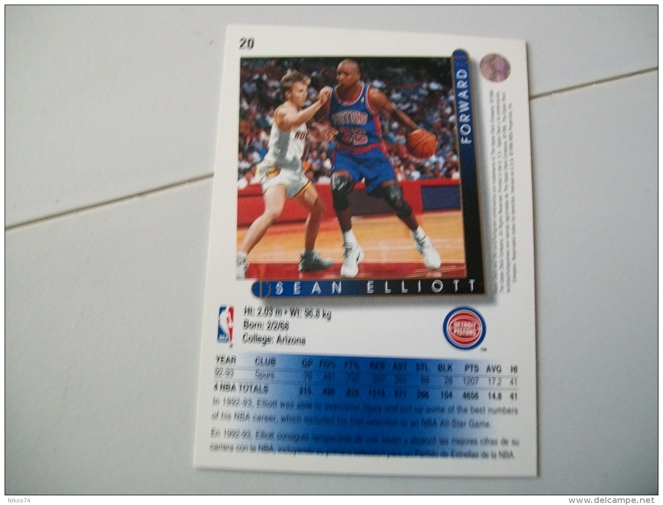 CARTE BASKET NBA UPPER DECK &acute;93-&acute;94 N°20 - Otros & Sin Clasificación