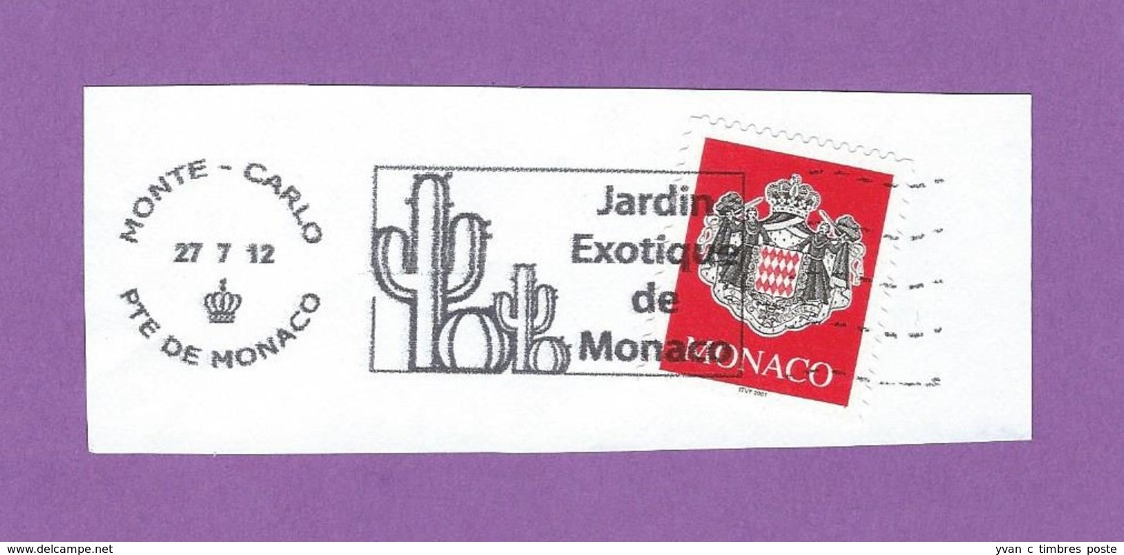 MONACO TIMBRE OBLITERE SUR FRAGMENT FLAMME JARDIN EXOTIQUE - Máquinas Franqueo (EMA)