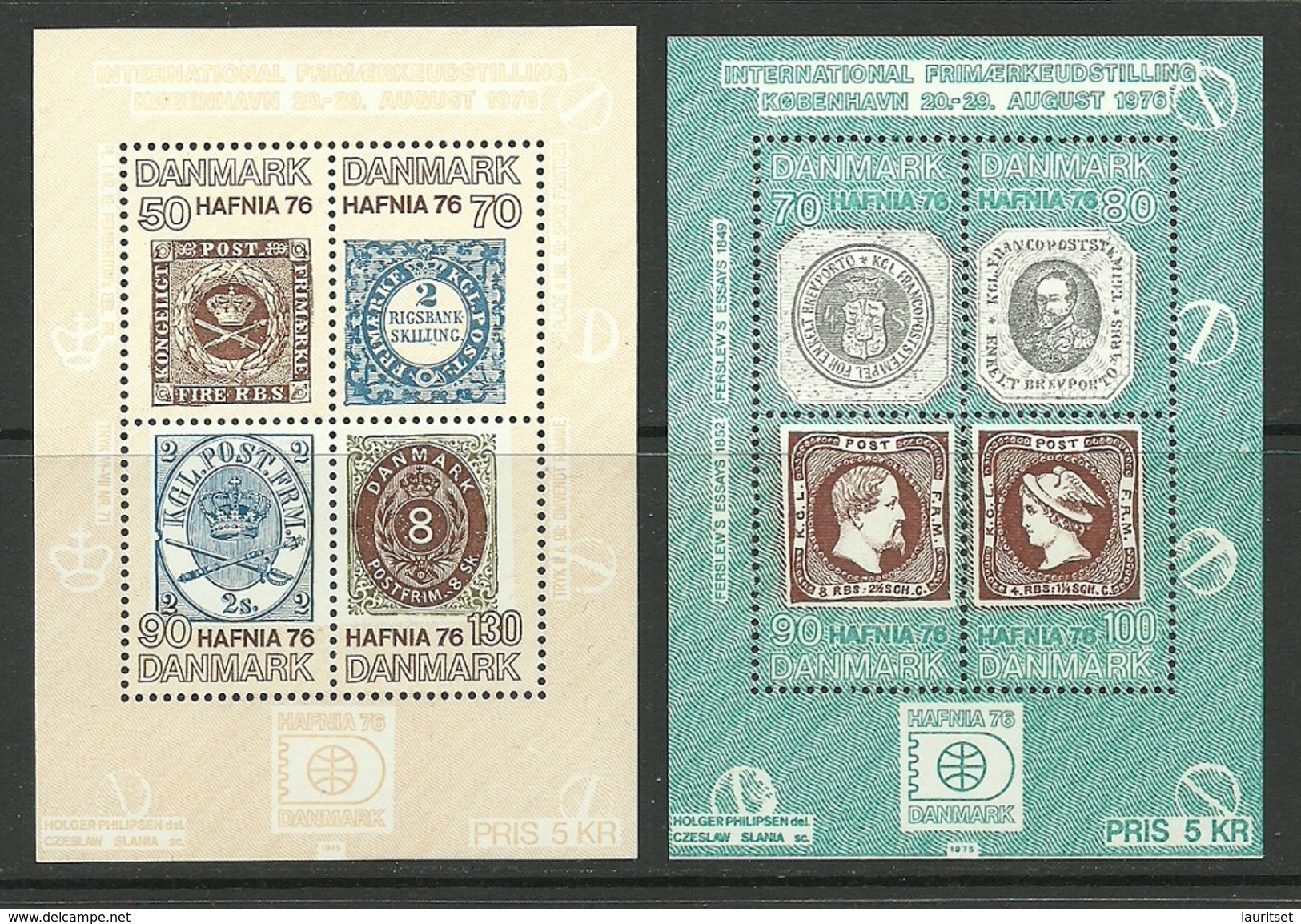 DENMARK Dänemark 1975 Blöcke Mi 1 & 2 Hafnia Briefmarkenausstellung MNH - Blocchi & Foglietti