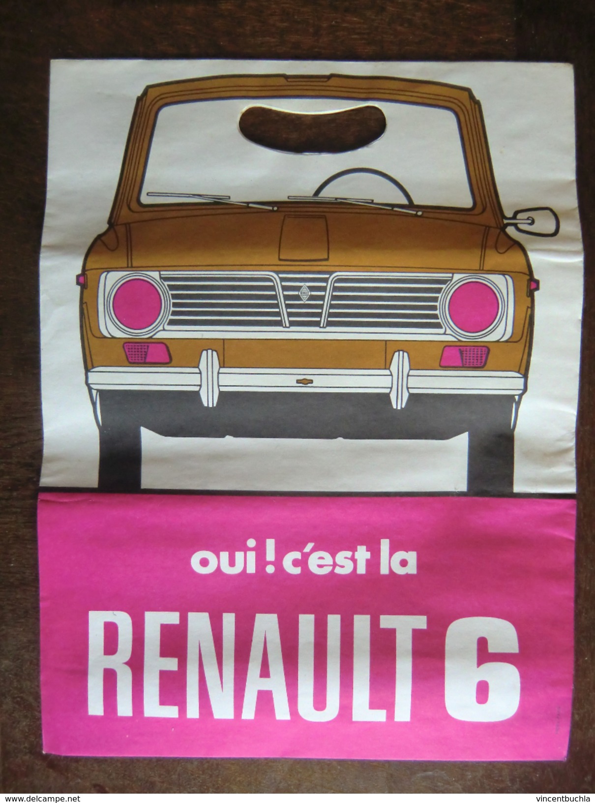 Rare Sac Papier Publicitaire Pour La Renault 6 Année 1968 D'origine Vintage Deux Faces Différentes - Cars