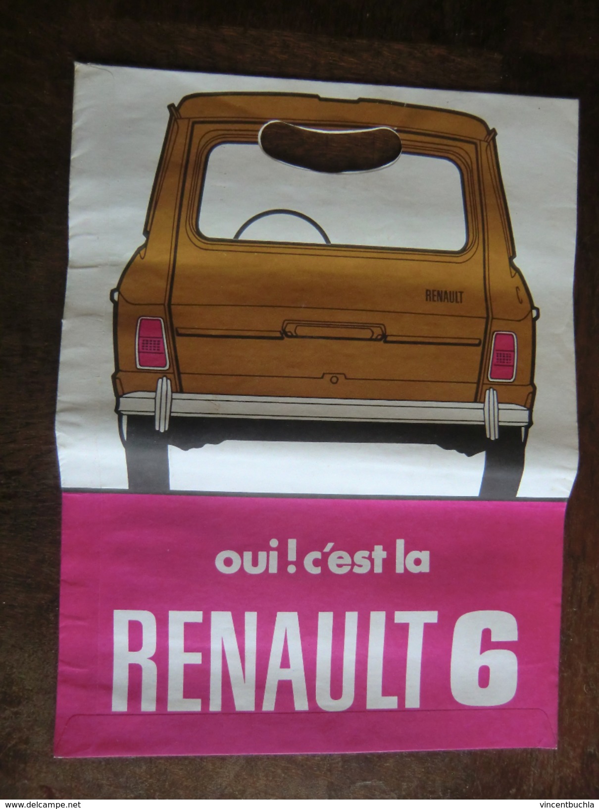 Rare Sac Papier Publicitaire Pour La Renault 6 Année 1968 D'origine Vintage Deux Faces Différentes - Cars