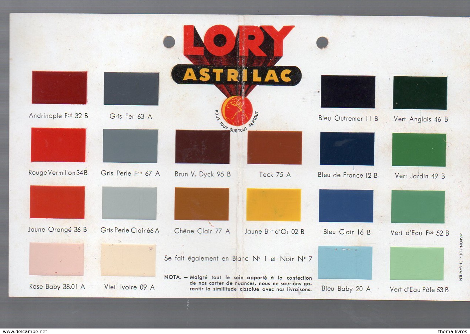 Carte De Nuances Peintures LORY émail Rapide (PPP4398) - Pubblicitari