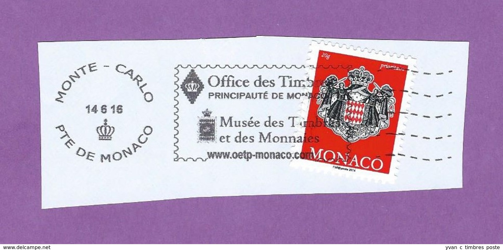 MONACO TIMBRE OBLITERE SUR FRAGMENT FLAMME OFFICE DES TIMBRES POSTE - Franking Machines (EMA)