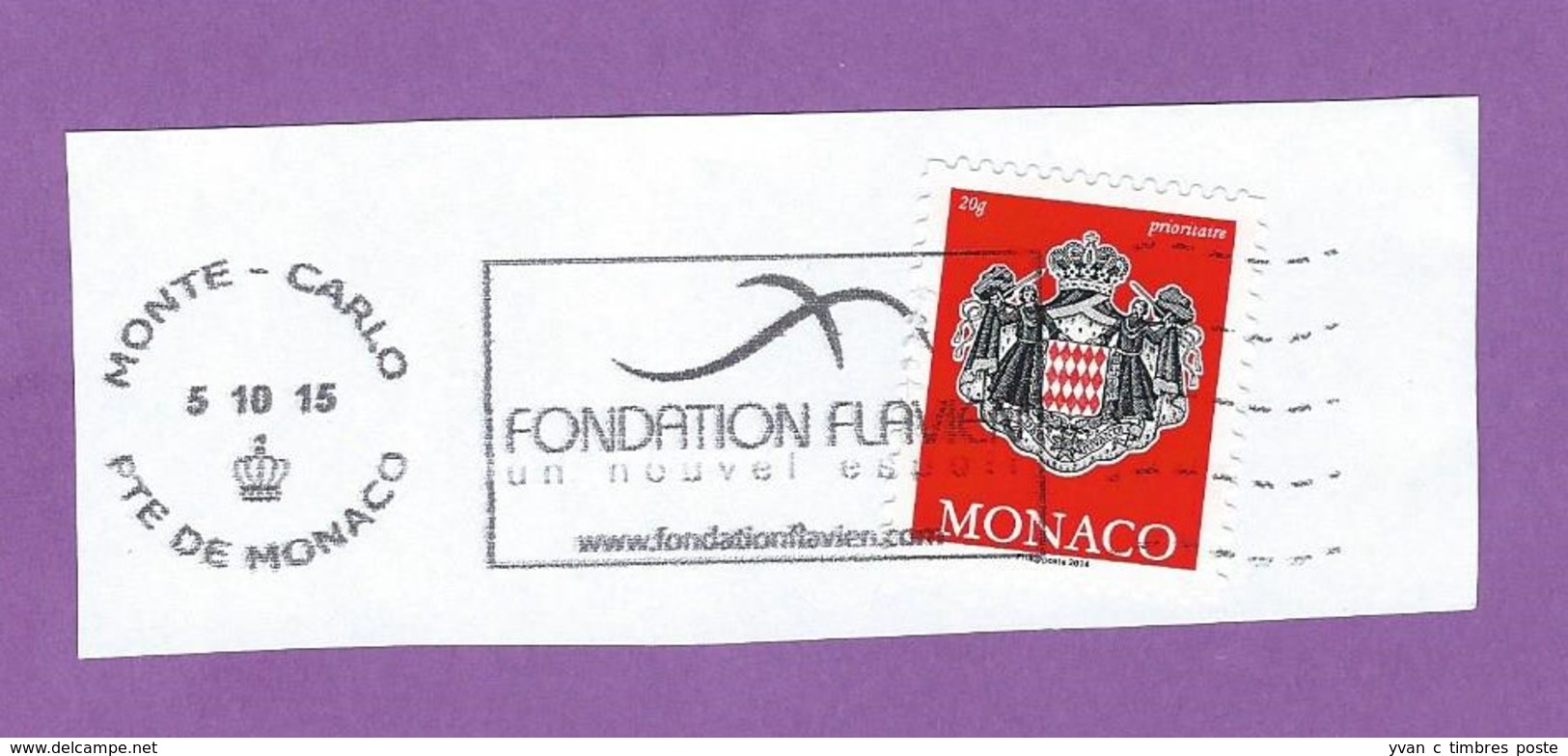 MONACO TIMBRE OBLITERE SUR FRAGMENT FLAMME FONDATION FLAVIEN UN NOUVEL ESPOIR - Franking Machines (EMA)