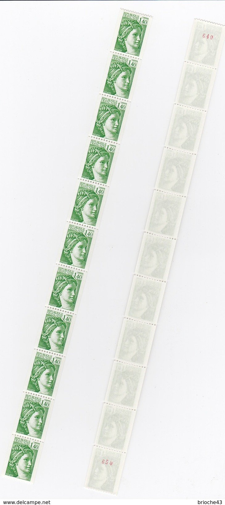 BANDE 11 TIMBRES SABINE DE GANDON 1.40 N°2157 DONT 2 N°2157a N°640 ET 650 - Coil Stamps