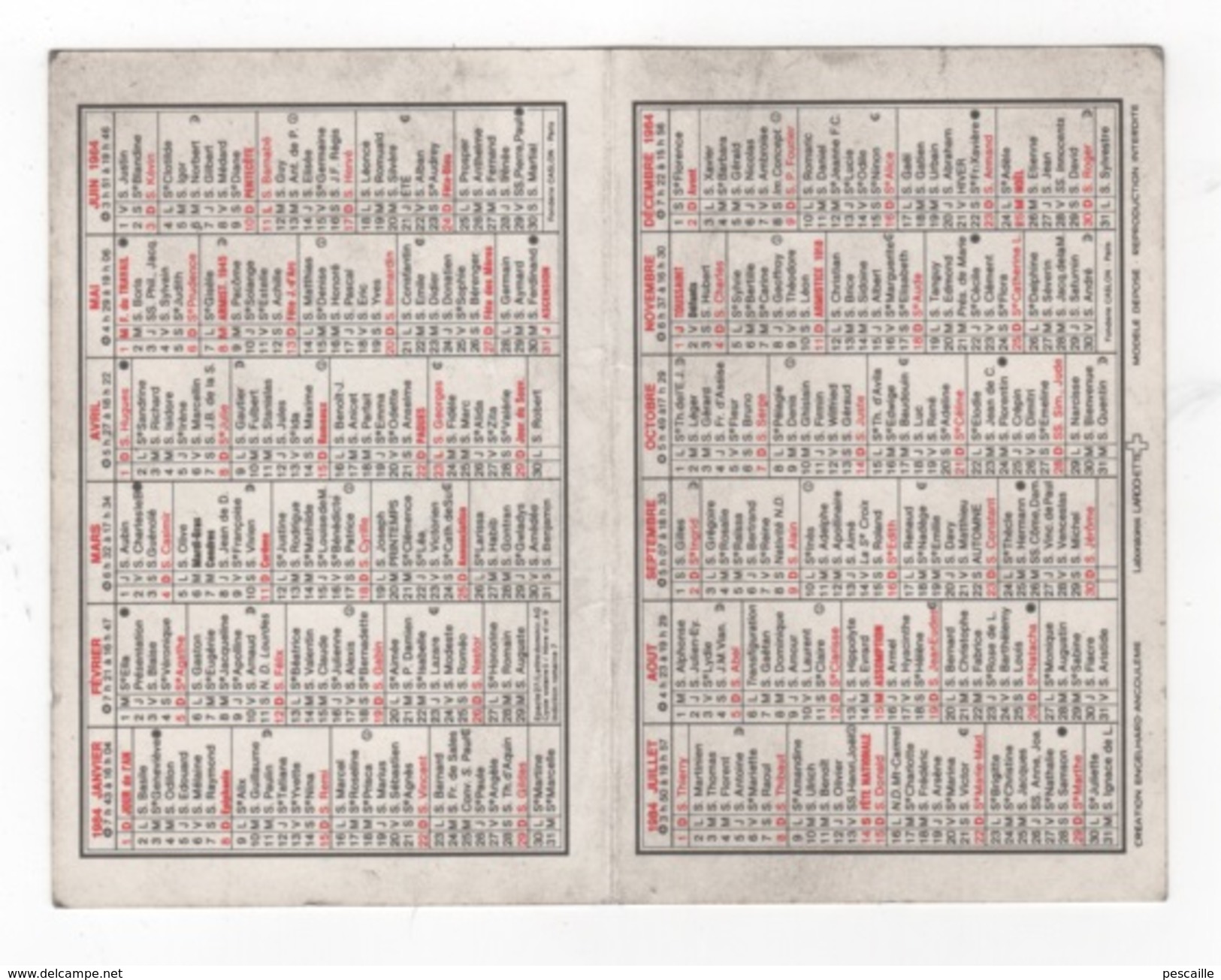 CALENDRIER 1984 OFFERT PAR VOTRE PHARMACIEN - PHARMACIEN INSPECTEUR 1797 EN UNIFORME - Small : 1981-90