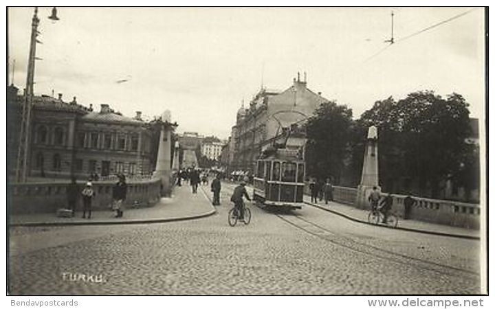 Finland Suomi, TURKU ÅBO, Street Scene With Tram To Kanalbanken (1930s) RPPC - Autres & Non Classés