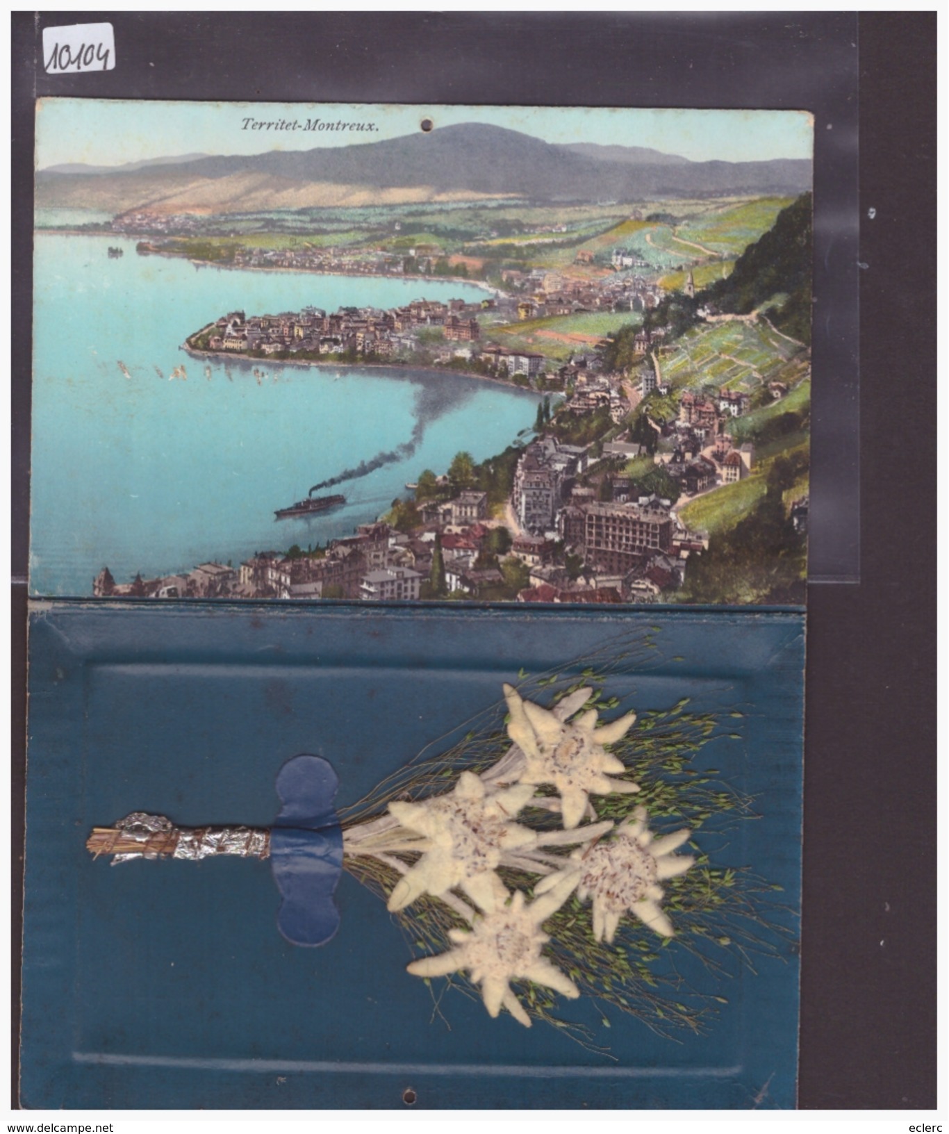 CARTE DOUBLE - MONTREUX - VERITABLE EDELWEISS EN APPLIQUE - TB - Montreux