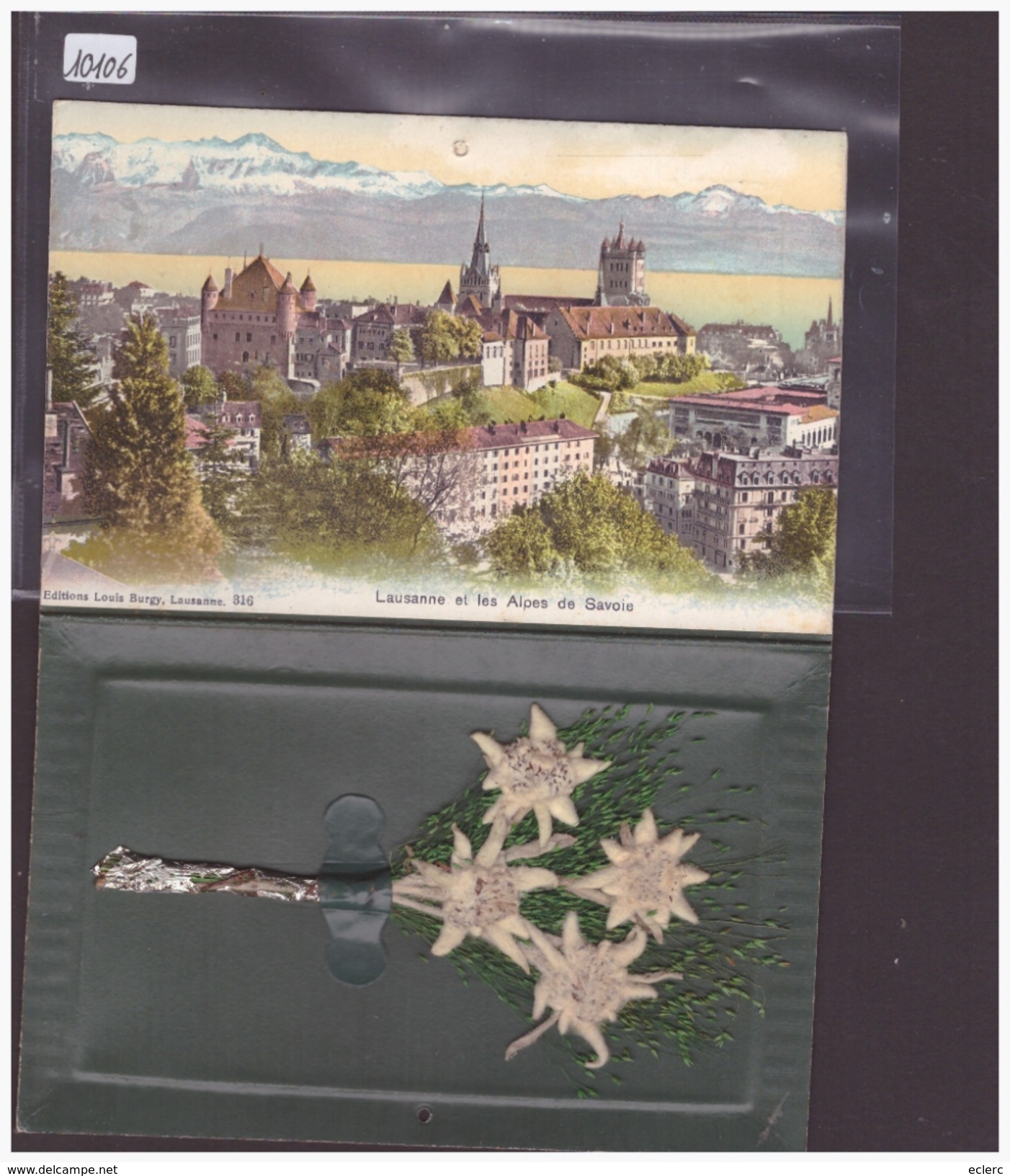 CARTE DOUBLE - LAUSANNE - VERITABLE EDELWEISS EN APPLIQUE - TB - Lausanne