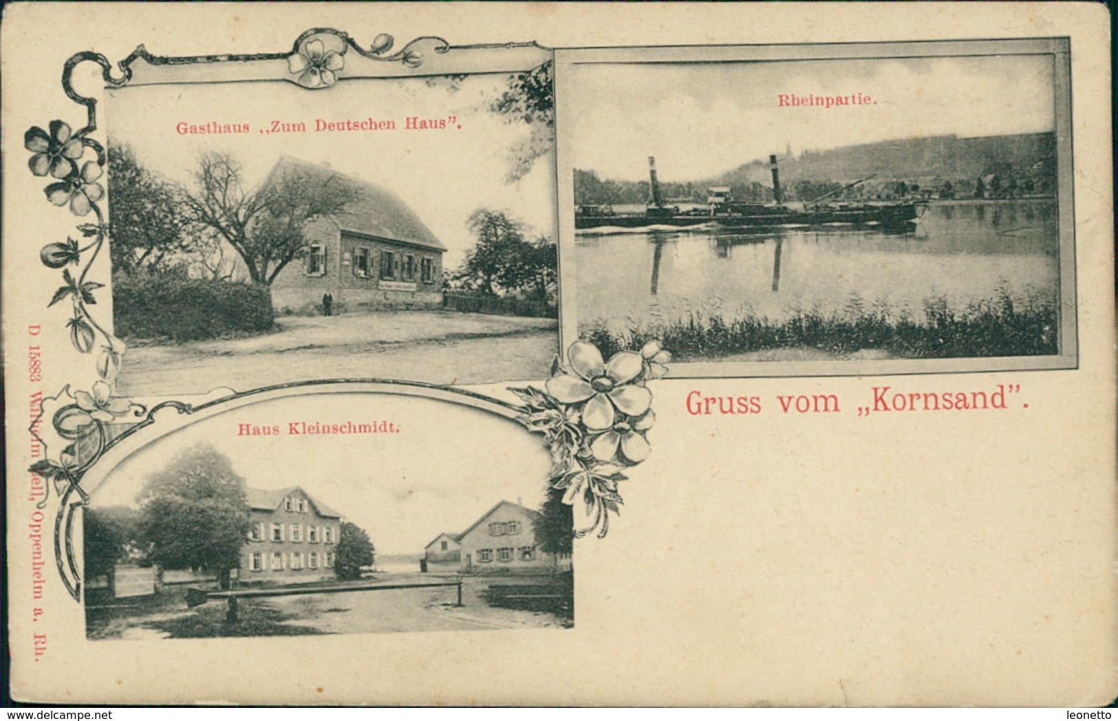 AK Trebur, Kornsand, Gasthaus Zum Deutschen Haus, Haus Kleinschmidt, Rheinpartie, Um 1919, Ecken Rund (23118) - Ruedesheim A. Rh.