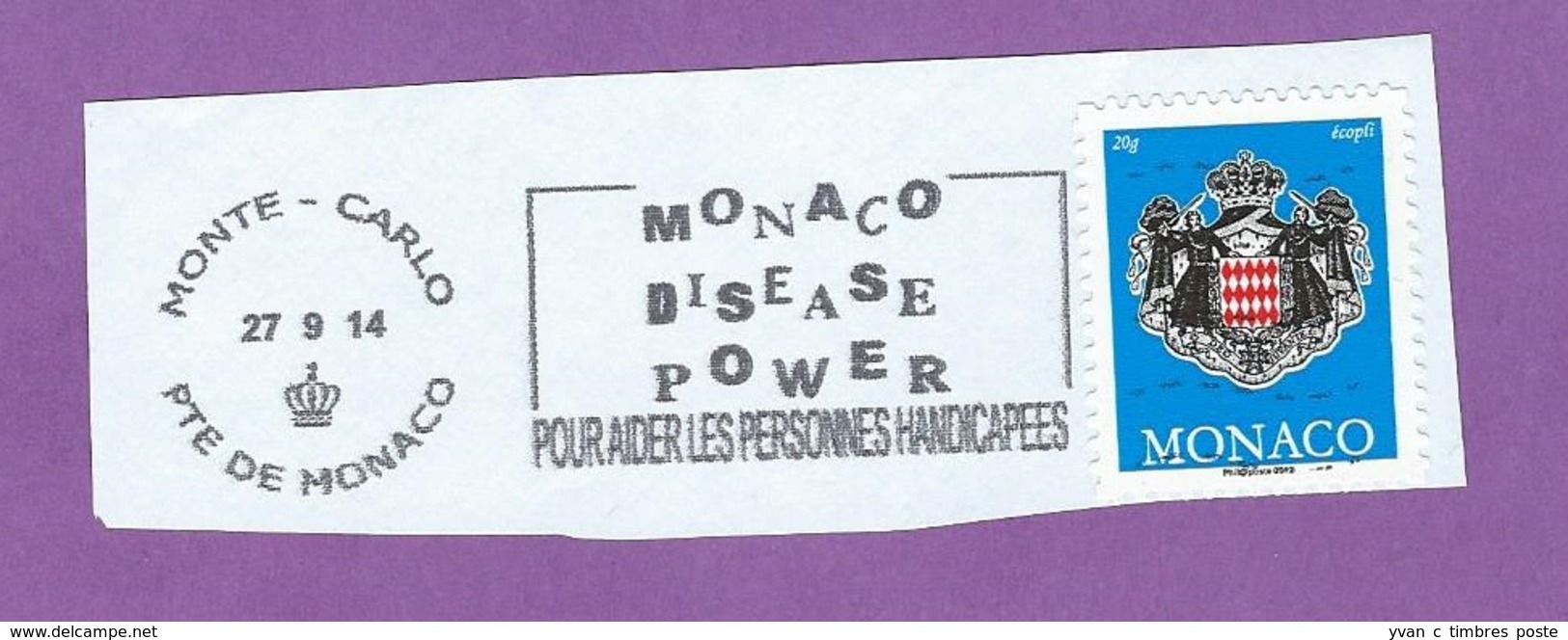 MONACO TIMBRE OBLITERE SUR FRAGMENT FLAMME POUR AIDER LES PERSONNES HANDICAPEES DISEASE POWER - Machines à Affranchir (EMA)