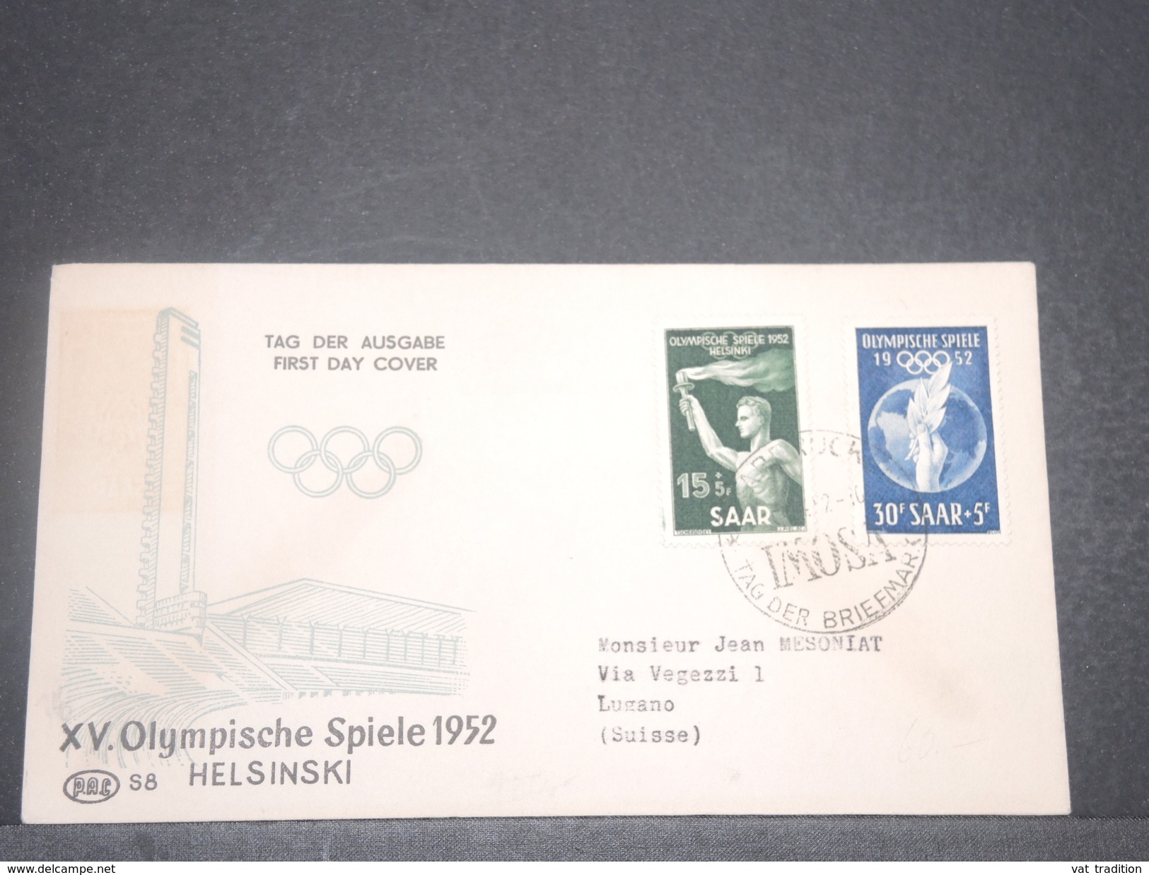 SARRE - Enveloppe FDC Des Jeux Olympiques De 1952 - A Voir - L 6253 - FDC