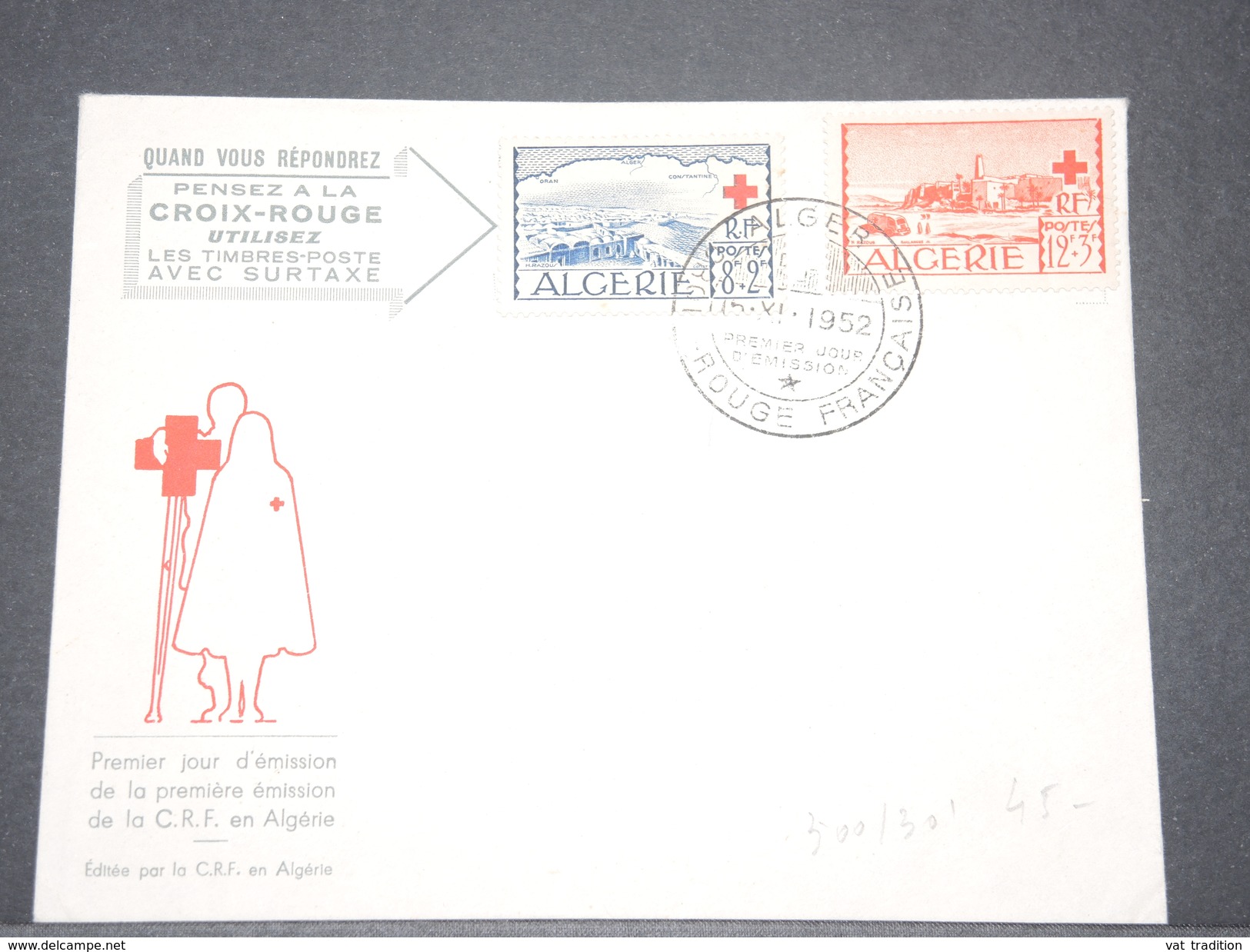 FRANCE / ALGÉRIE - Enveloppe Croix Rouge En 1952 - A Voir - L 6262 - FDC