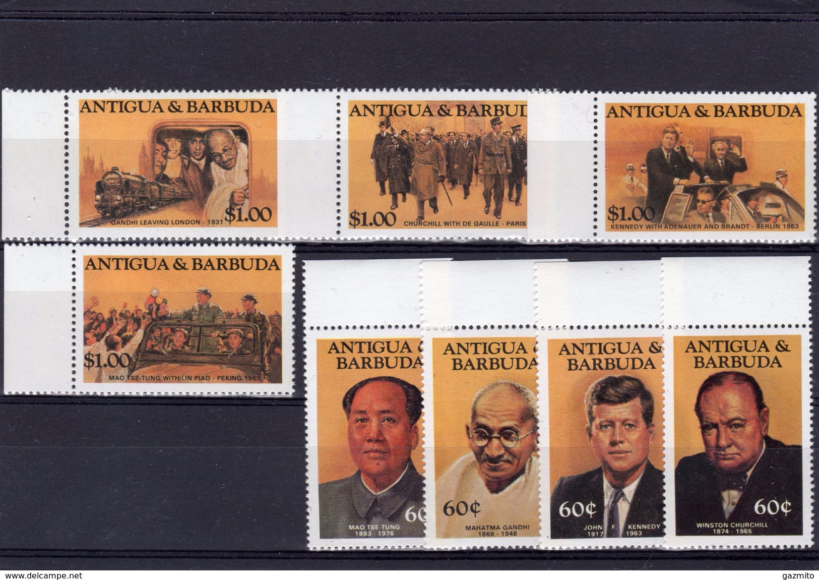 Antigua Bar. 1984, Kennedy, Churchill, De Gaulle, Mao, Gandhi, Train, 8val - Mao Tse-Tung