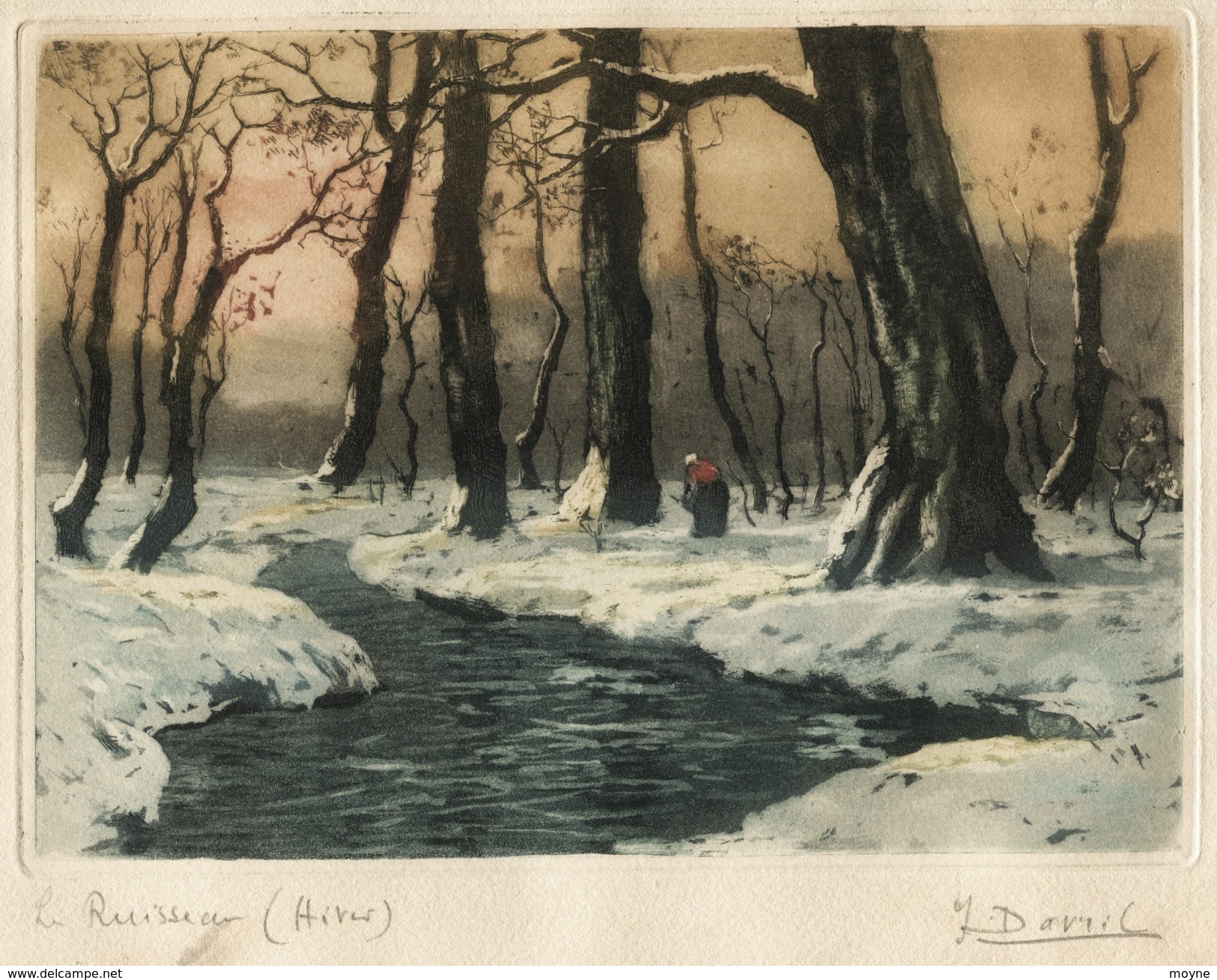 Ancienne Et Tres Belle Eau Forte  Signée Au Crayon :  J. DAVID   En Bas à Droite  Intitulée :  Le Ruisseau (Hiver) - Estampas & Grabados