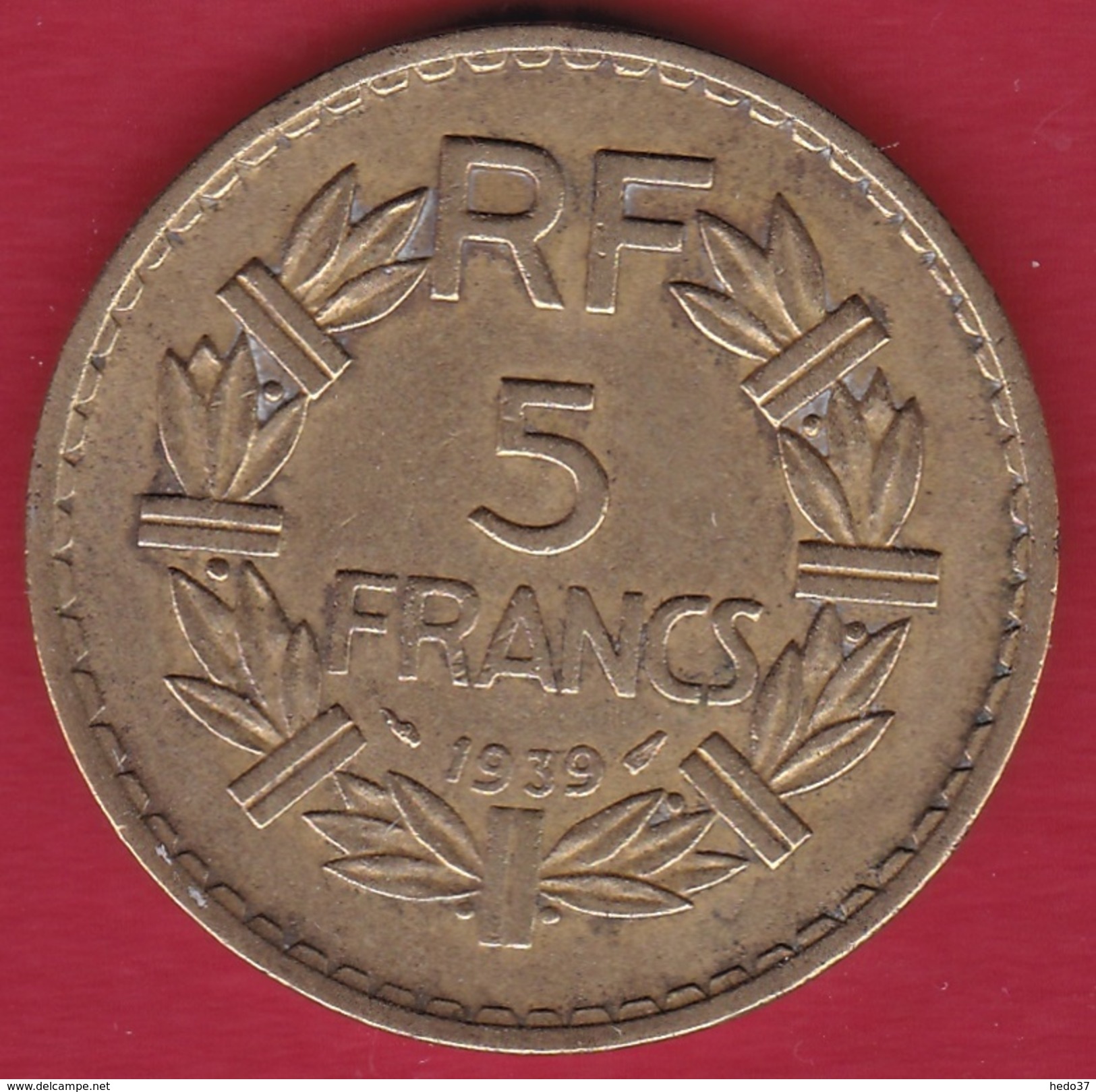 France 5 Francs Lavrillier Cupro-alu - 1939 - Andere & Zonder Classificatie