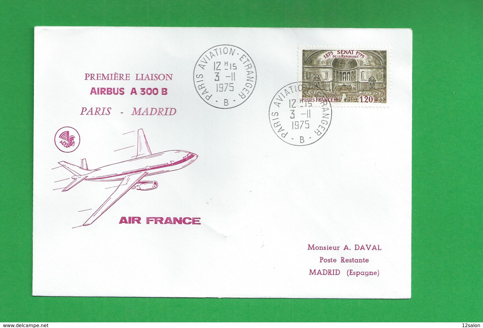 PREMIERE LIAISON AIR BUS A 300 B PARIS MADRID - 1960-.... Brieven & Documenten