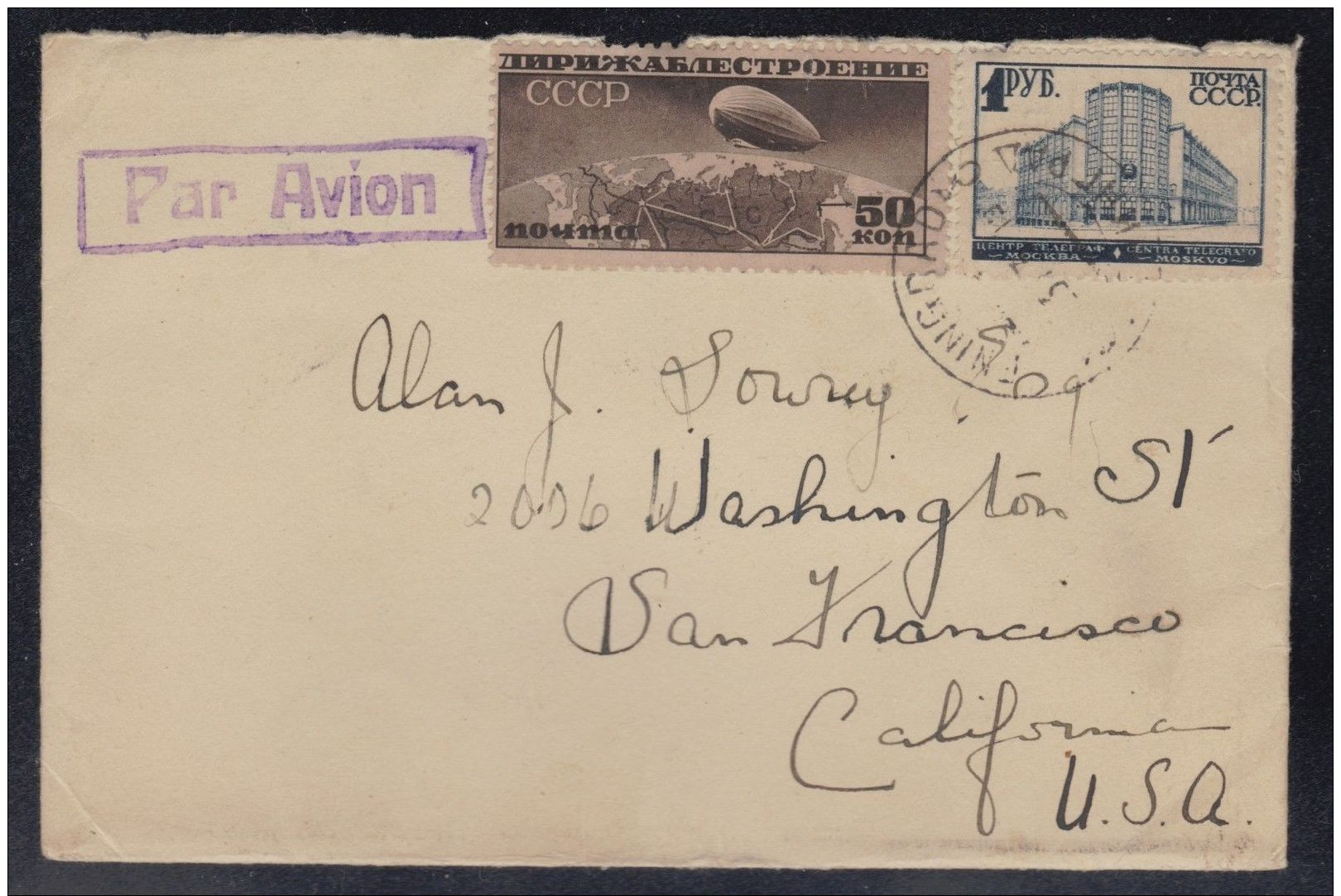 Russia USA Air Mail Cover With Sc436 & ScC18 Tied With Circular Date Stamp F - Other & Unclassified