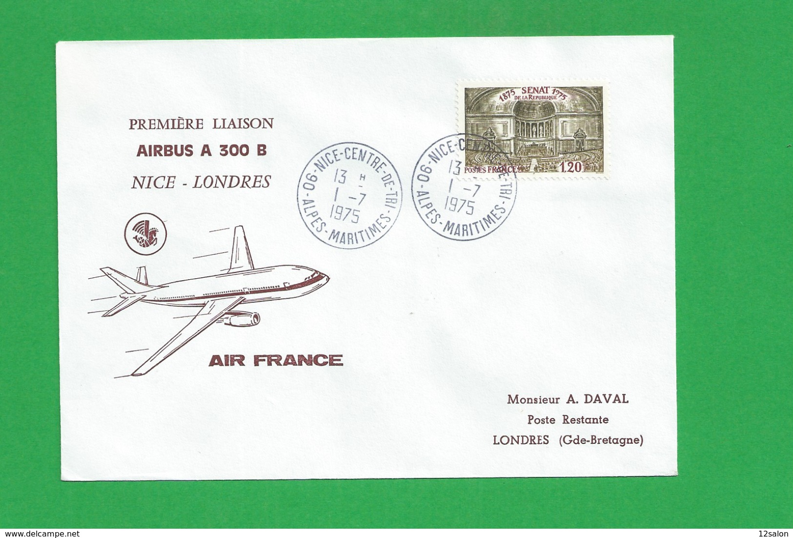 PREMIERE LIAISON AIRBUS A 300 B NICE LONDRES - 1960-.... Cartas & Documentos