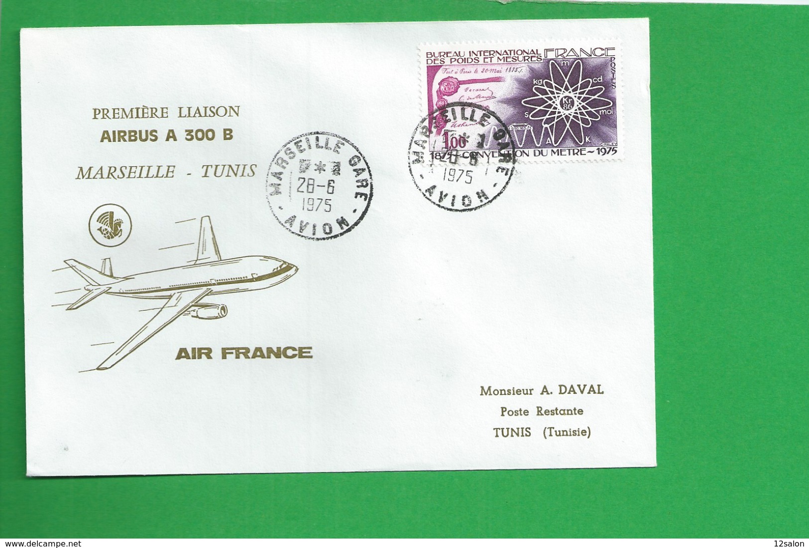 PREMIERE LIAISON AIRBUS A 300 B MARSEILLE TUNIS - 1960-.... Cartas & Documentos