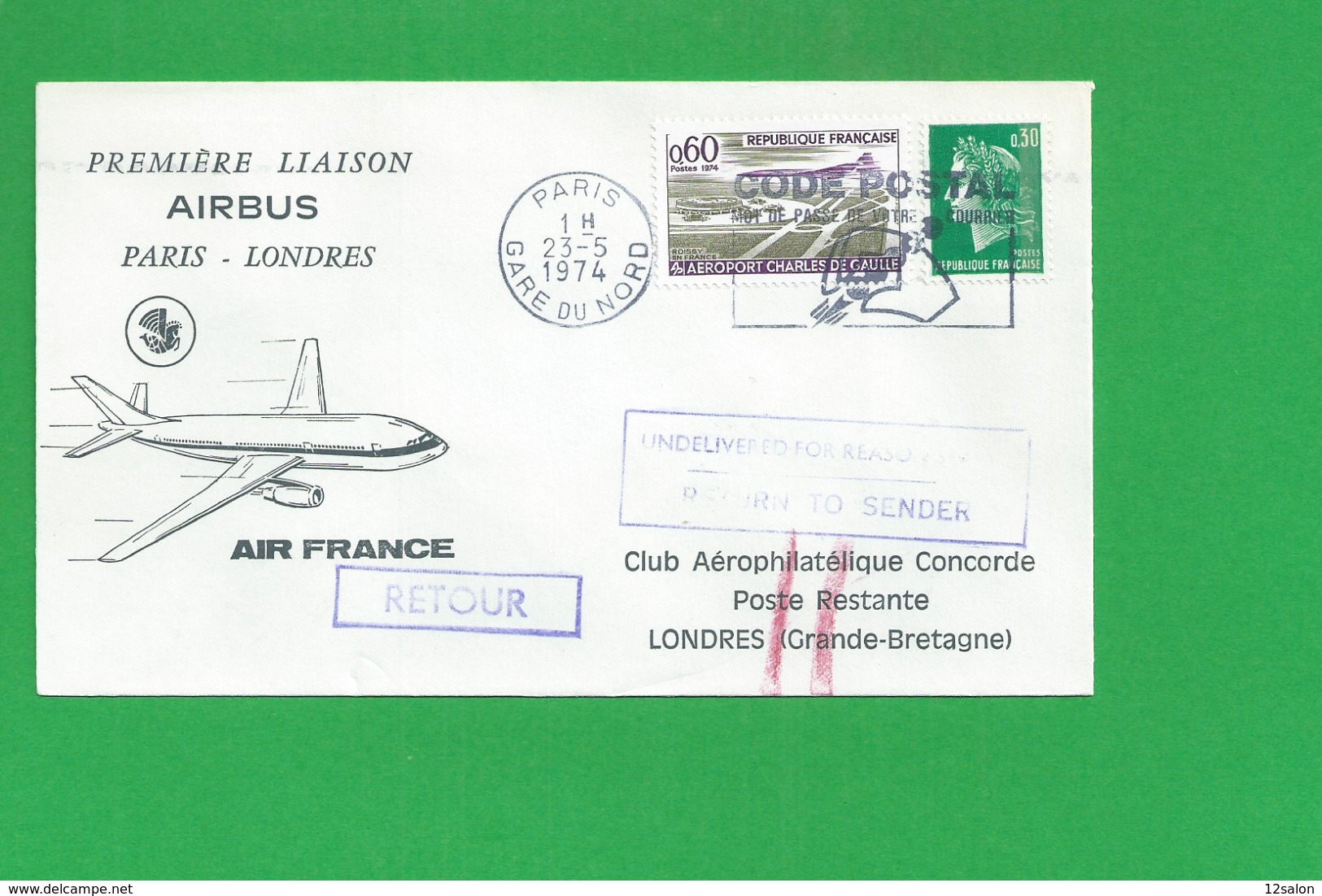 PREMIERE LIAISON AIRBUS PARIS LONDRES - 1960-.... Cartas & Documentos