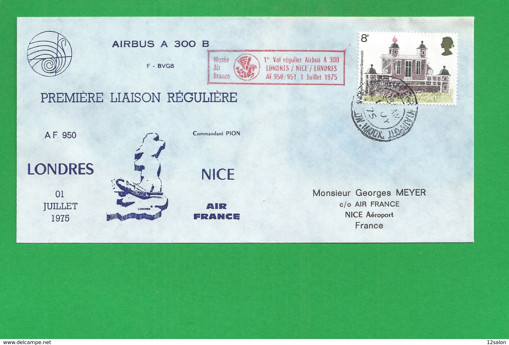 PREMIERE LIAISON AIRBUS A 300 B LONDRES NICE - 1960-.... Cartas & Documentos