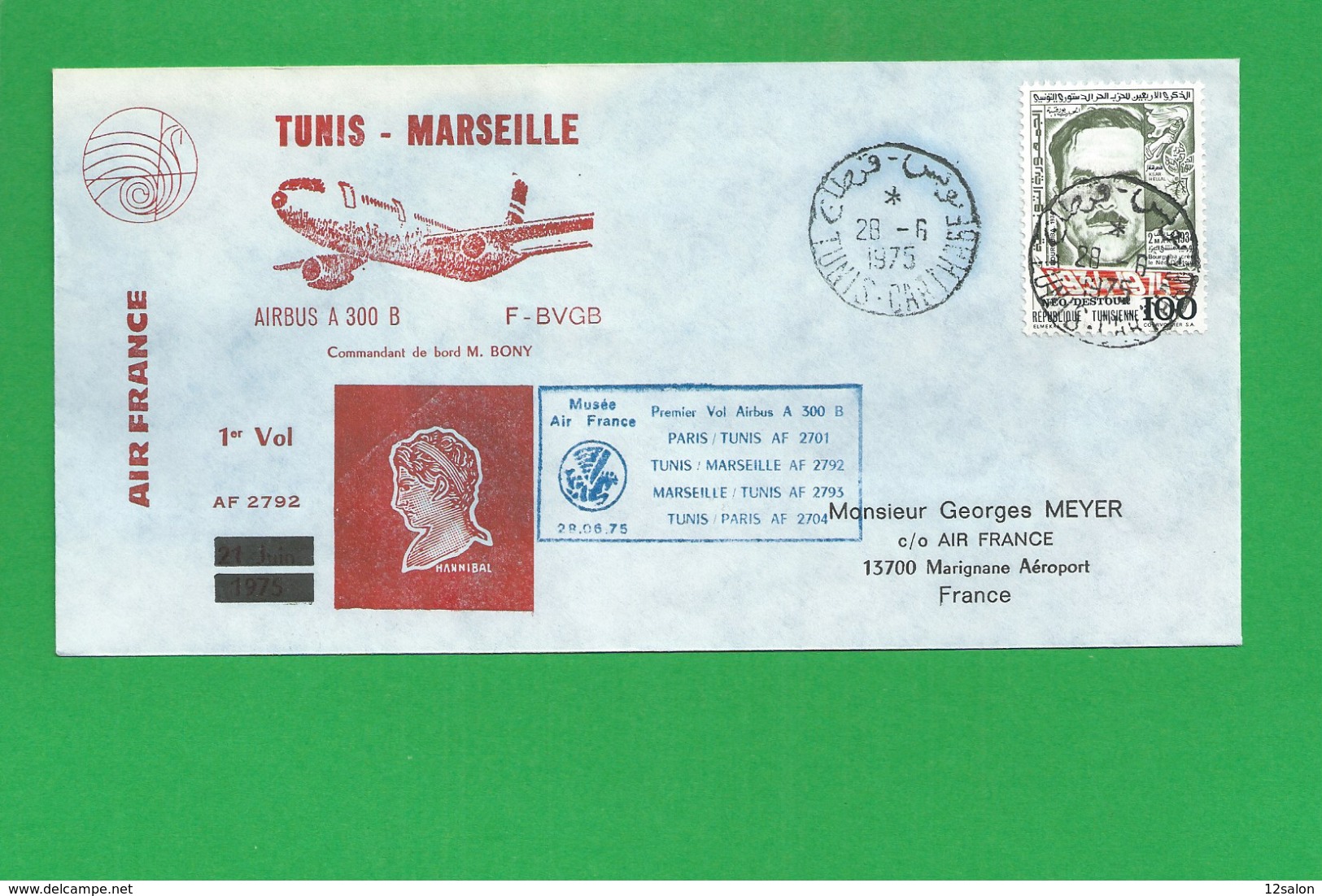 PREMIERE LIAISON AIRBUS A 300 B TUNIS MARSEILLE - 1960-.... Covers & Documents
