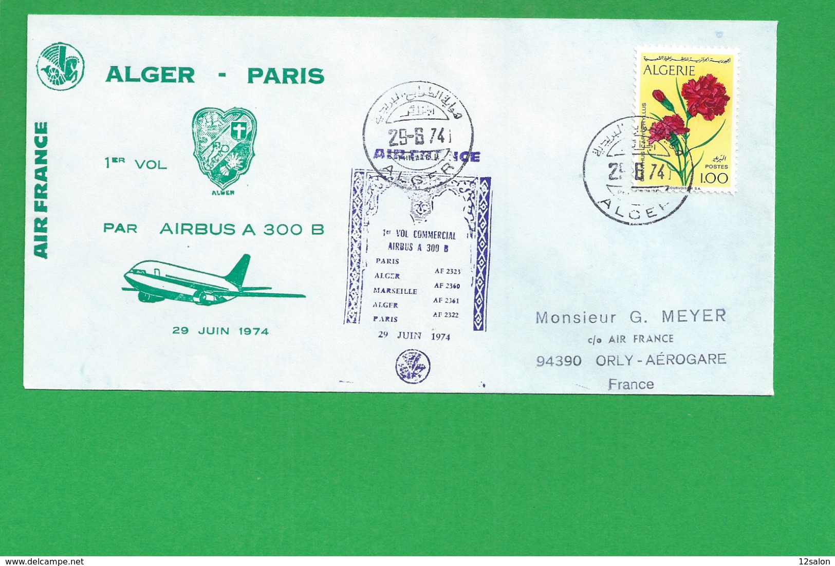 PREMIERE LIAISON AIRBUS A 300 B ALGER PARIS - 1960-.... Cartas & Documentos