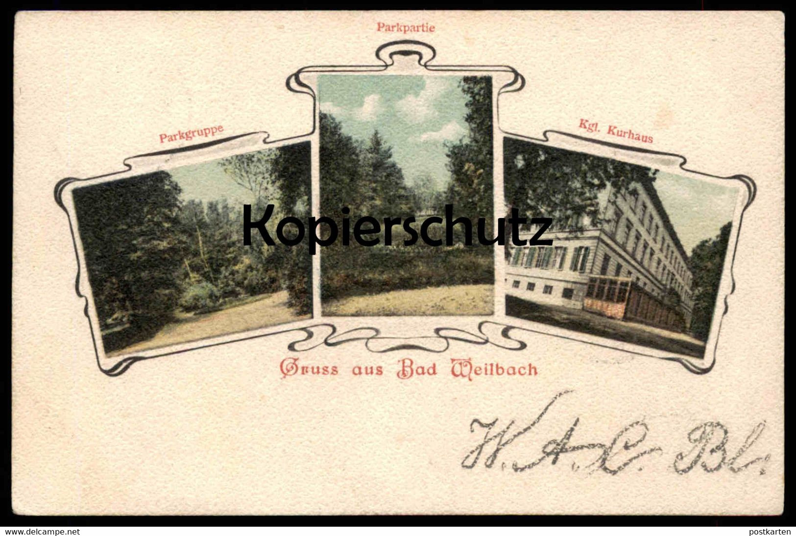 ALTE POSTKARTE GRUSS AUS BAD WEILBACH KURHAUS FLÖRSHEIM Stempel Initialien Familienwappen Blankenburg Ansichtskarte Cpa - Taunus