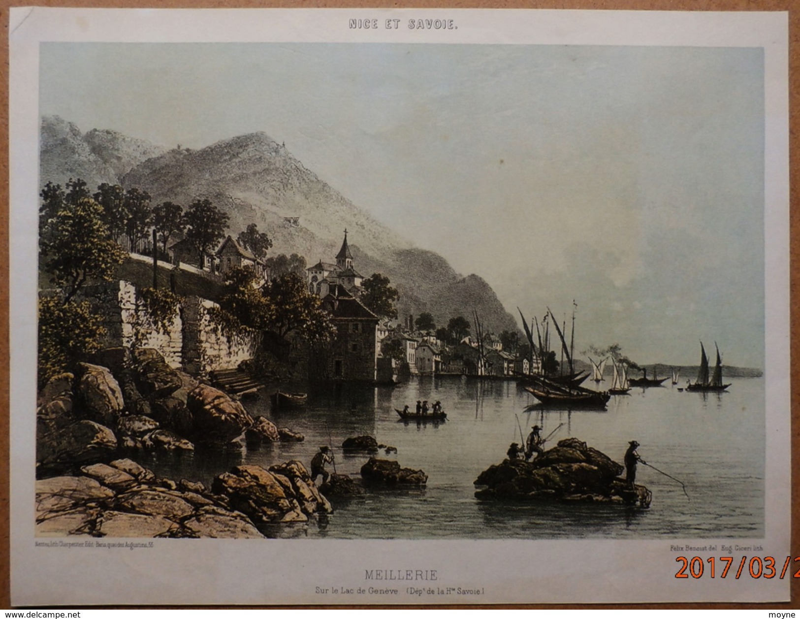 Superbe Lithographie Originale  -  NICE Et SAVOIE  -  MEILLERIE Sur Le Lac De Genéve - 1862 - Litografia