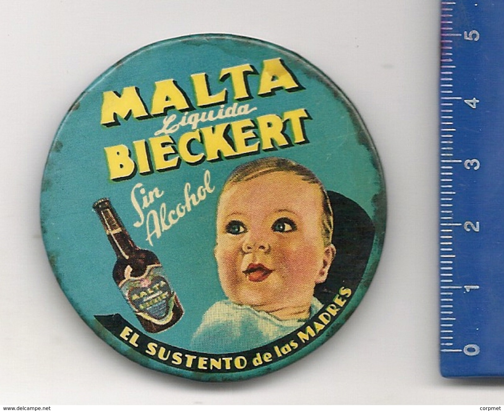 Malta Liquida BIECKERT - Espejo Publicitario Esmaltado De 5 Cm - Publicidad De Argentina C/1950´s - Specchi