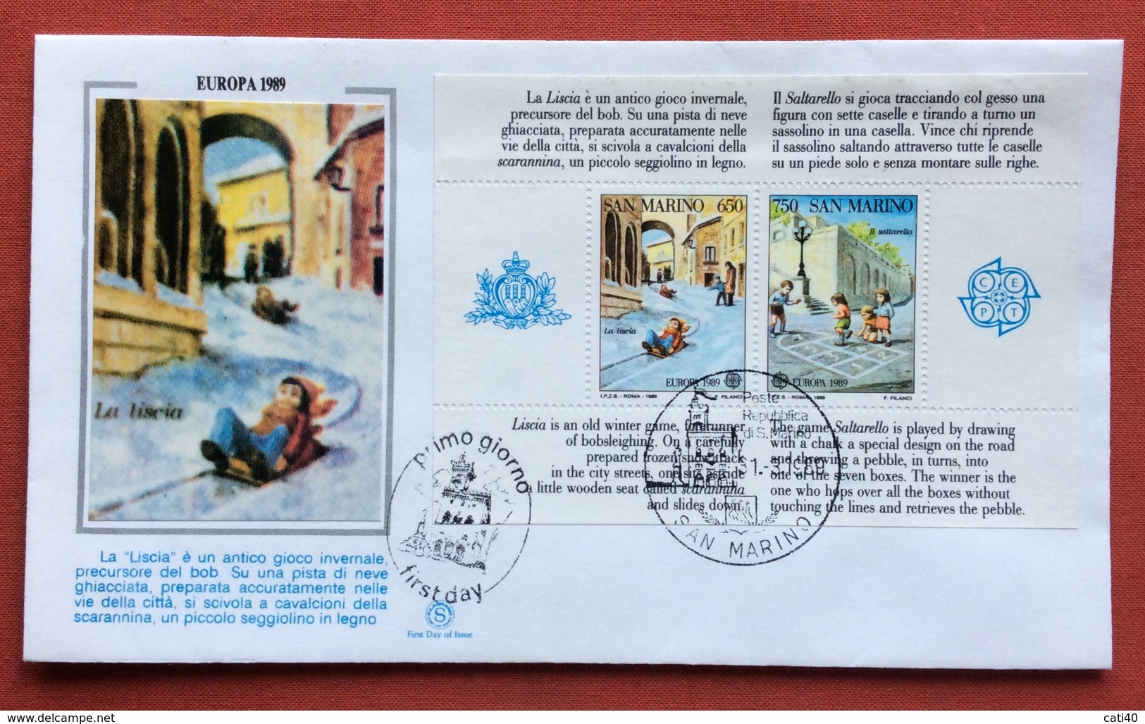 SAN MARINO FOGLIETTO EUROPA 1989 SU BUSTA FDC - Abarten Und Kuriositäten