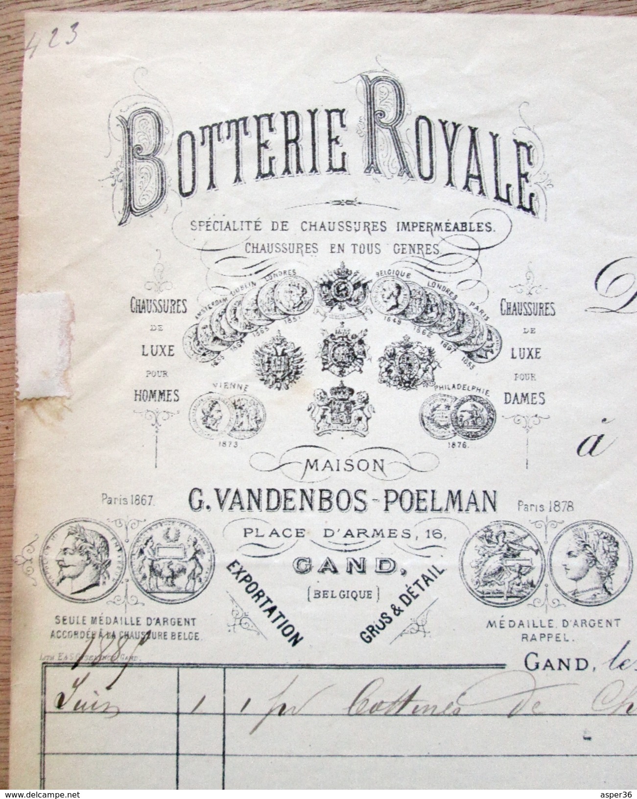 Botterie Royale, G. Vandenbos-Poelman, Wapenplein, Gent 1887 - 1800 – 1899