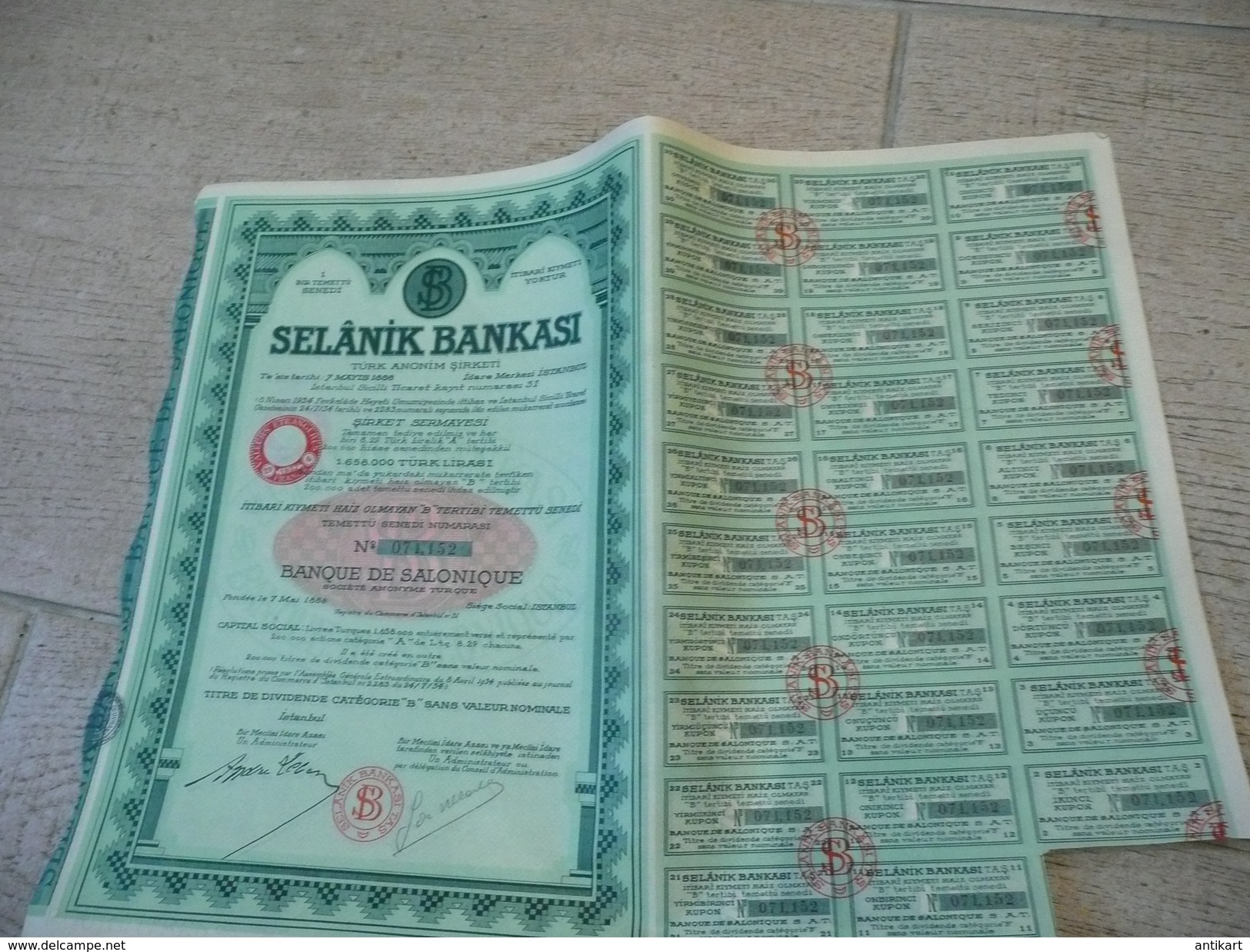 Selanik Bankasi - Banque De Salonique 1934 Istanbul Turquie 1 LT - Bank & Versicherung