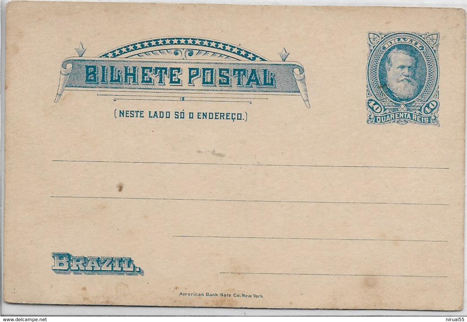 BRESIL Carte Entier Postal 40 Reis Bleu Neuf   ..G - Postwaardestukken