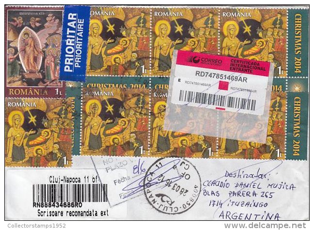 58124- JESUS' BIRTH, JESUS' RESURRECTION, STAMPS ON REGISTERED COVER, 2016, ROMANIA - Cartas & Documentos