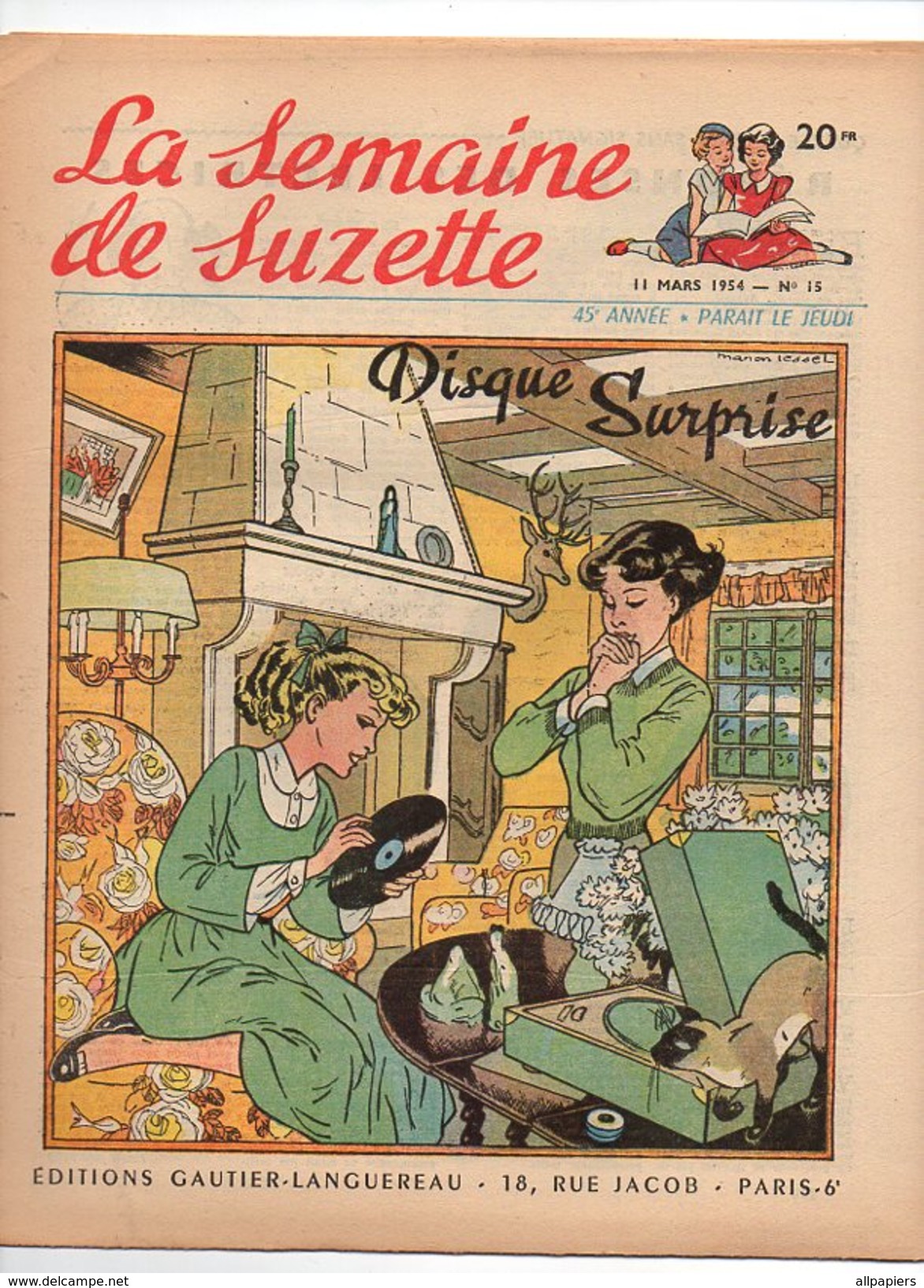 La Semaine De Suzette N°15 Disque Surprise - Tandis Que Les éléphants Jouent Au Football - Coquin, Le Petit Cocker 1954 - La Semaine De Suzette