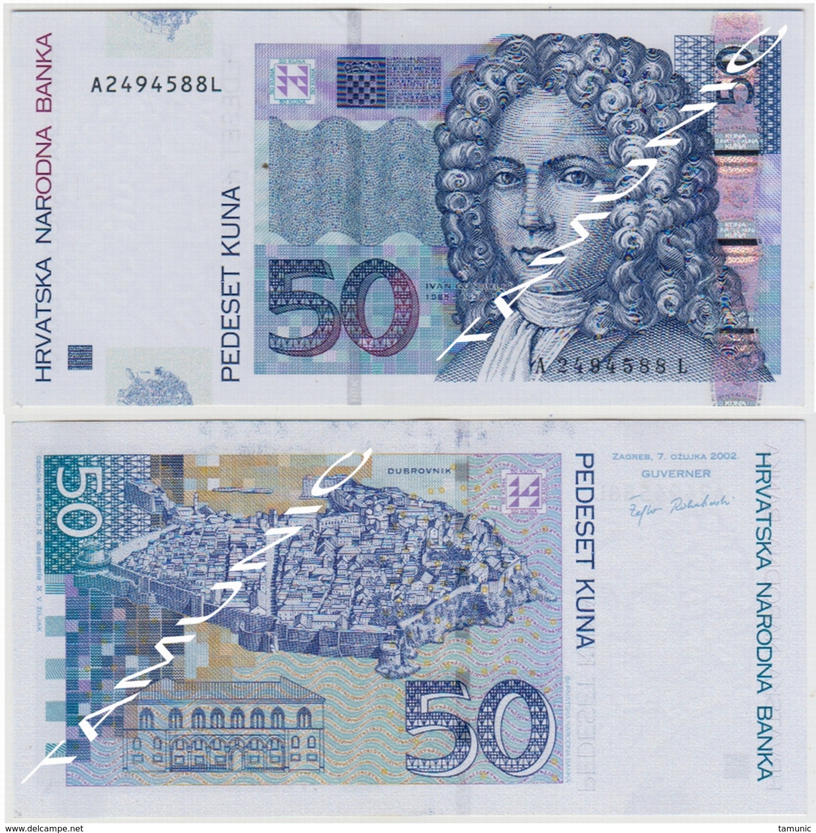 CROATIA  50 Kuna 2002 IVAN GUNDULIC,DUBROVNIK - UNC - Croatia