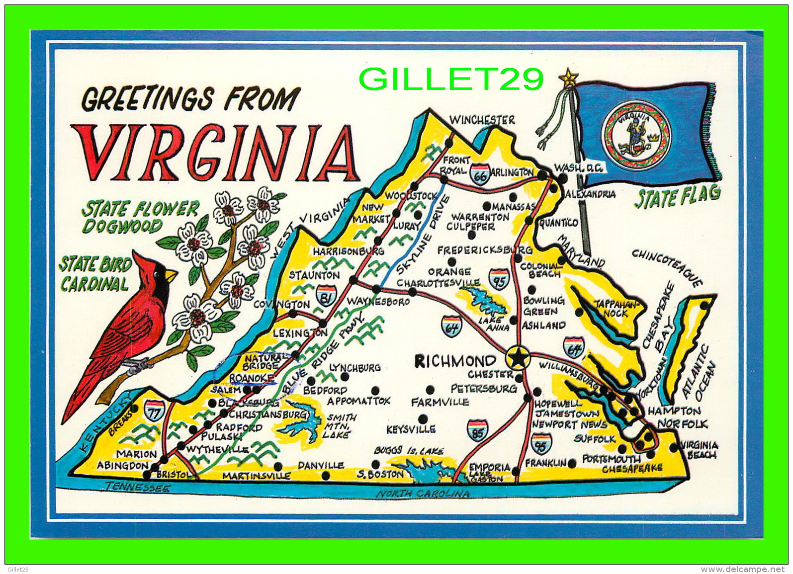 MAP - GREETINGS FROM VIRGINIA - RON &amp; LINDA CARD - - Maps