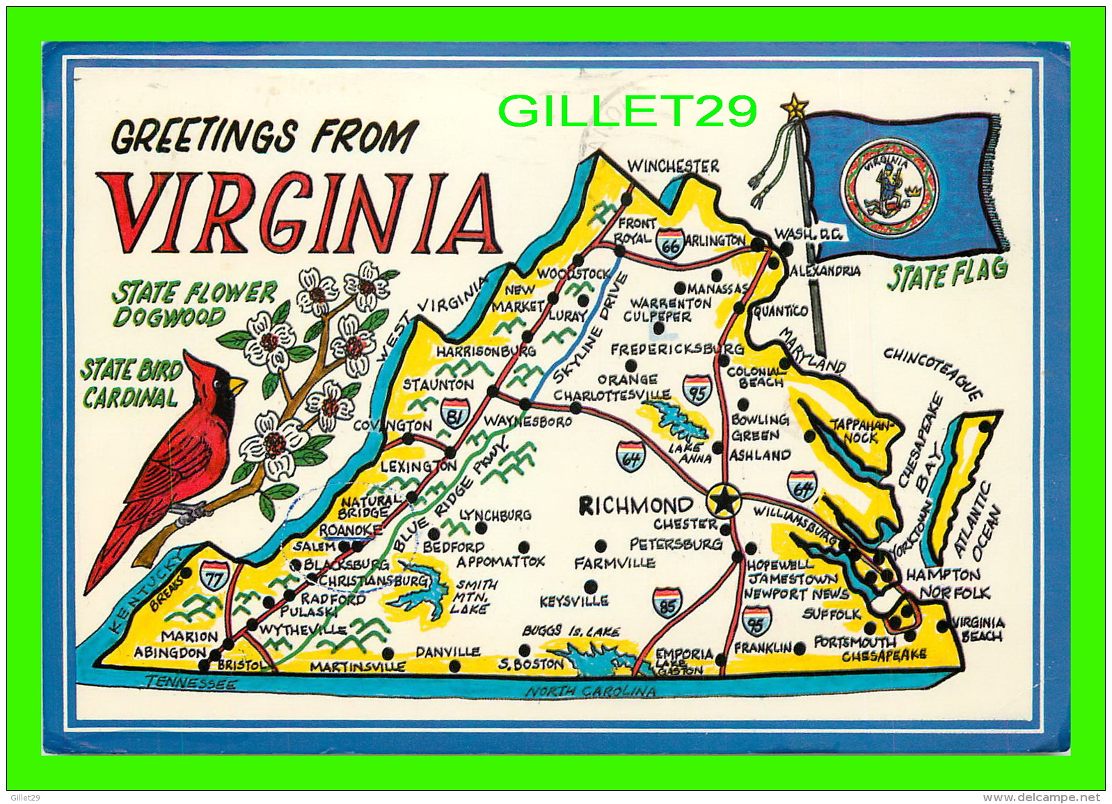 MAP - GREETINGS FROM VIRGINIA -  RON & LINDA CARD - TRAVEL IN 1991 - - Cartes Géographiques