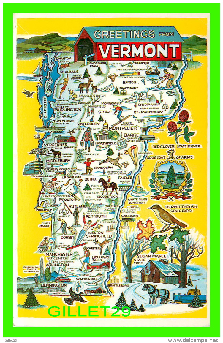 MAP - GREETINGS FROM  VERMONT - PHOTO BY FRANK L. FORWARD - - Maps