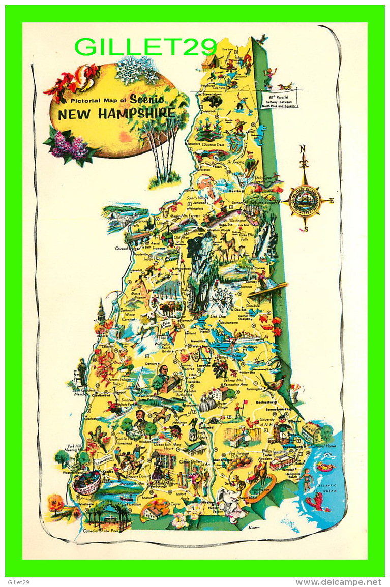 MAP - CARTE GÉOGRAPHIQUE - PICTORIAL MAP OF SCENIC NEW HAMPSHIRE -  ROBERT E. YOUNG - - Cartes Géographiques