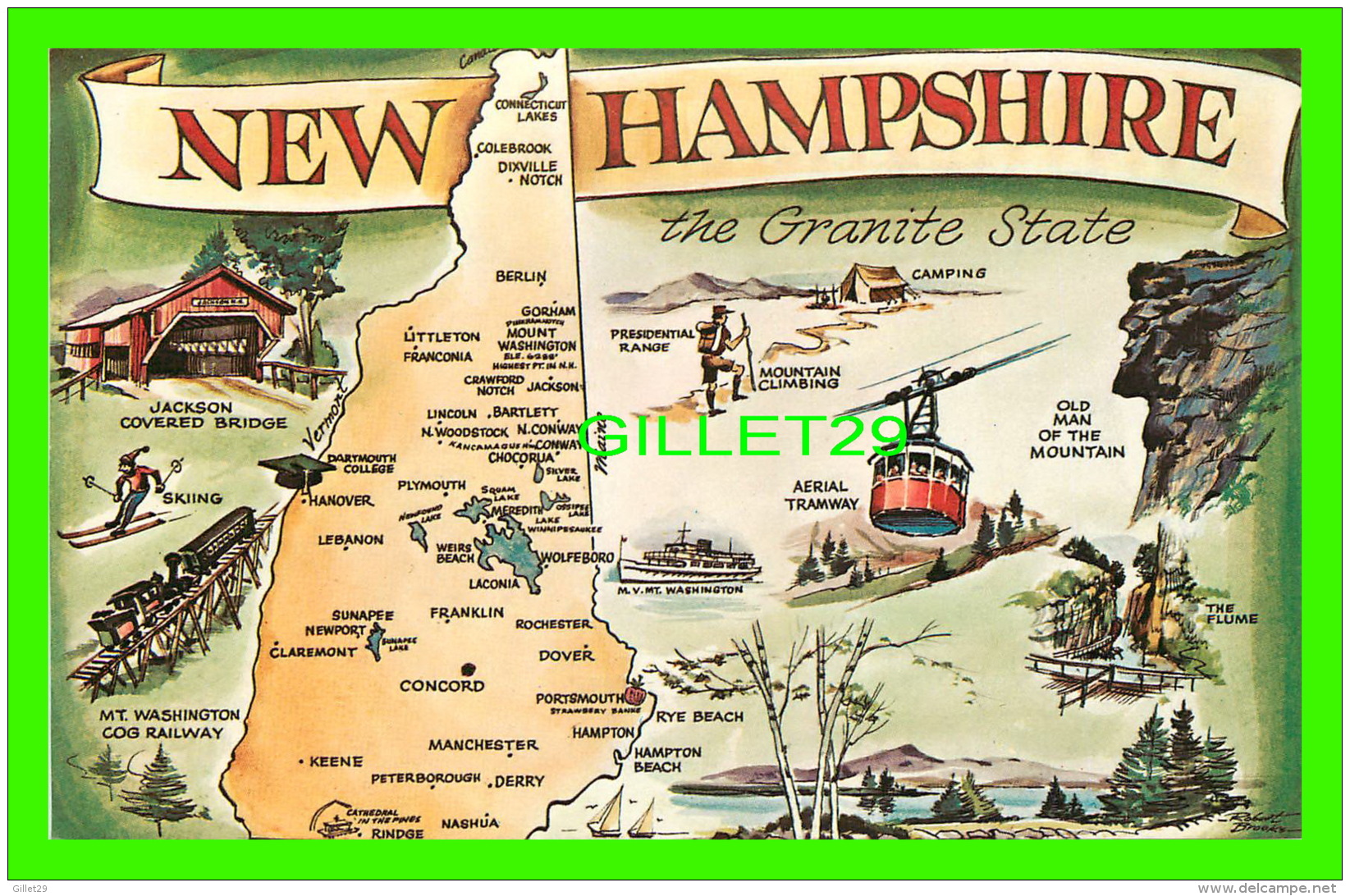 MAP - CARTE GÉOGRAPHIQUE -NEW HAMPSHIRE THE GRANITE STATE - BROMLEY &amp; COMPANY INC - - Landkaarten