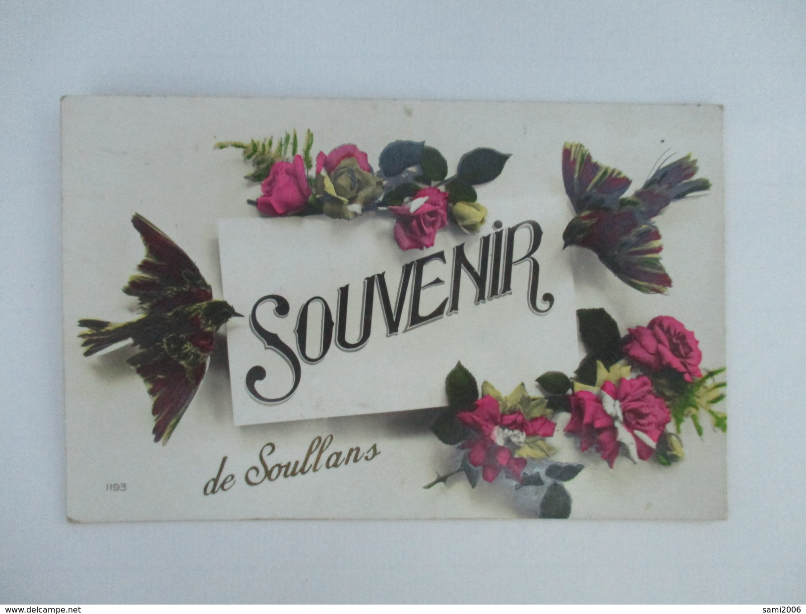 CPA  85 FANTAISIE SOUVENIR DE SOULLANS FLEURS ROSES OISEAUX - Soullans