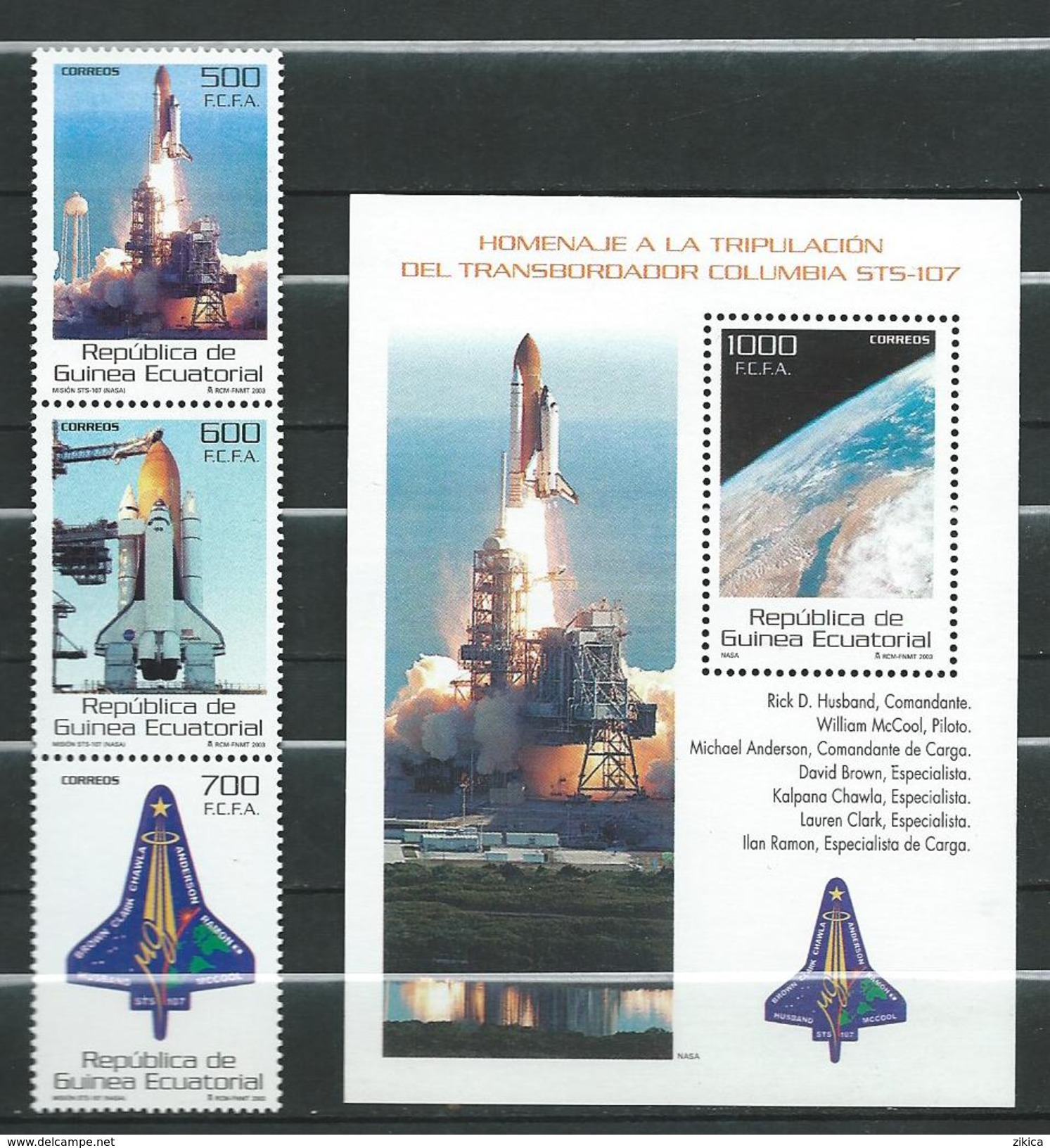 Equatorial Guinea 2003 Space Shuttle Columbia.S/S And Stamps Strip Of 3.Spacecraft.MNH - Äquatorial-Guinea