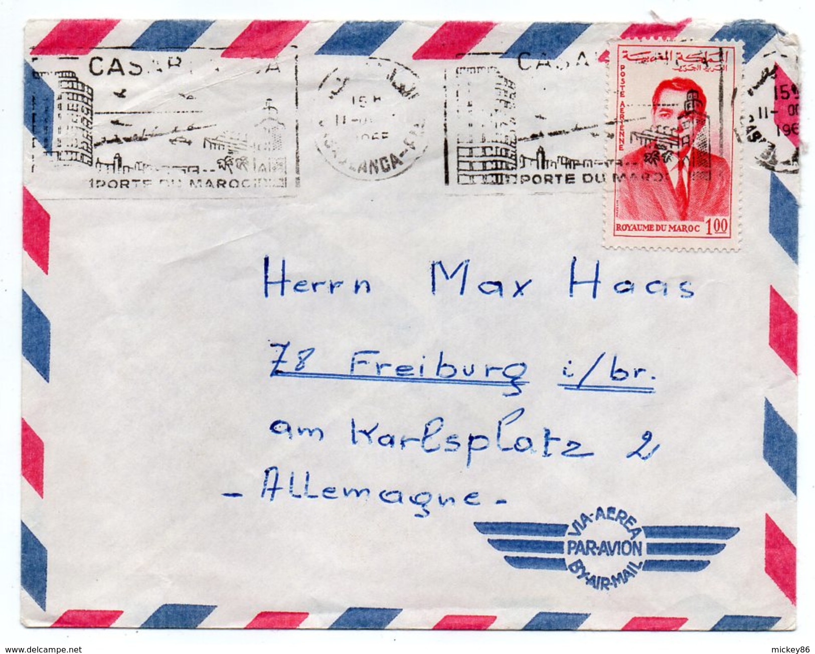 Maroc--1965--lettre De CASABLANCA Ppal Pour FRIBOURG (Allemagne) ---timbre Seul Sur Lettre--cachet - Marokko (1956-...)